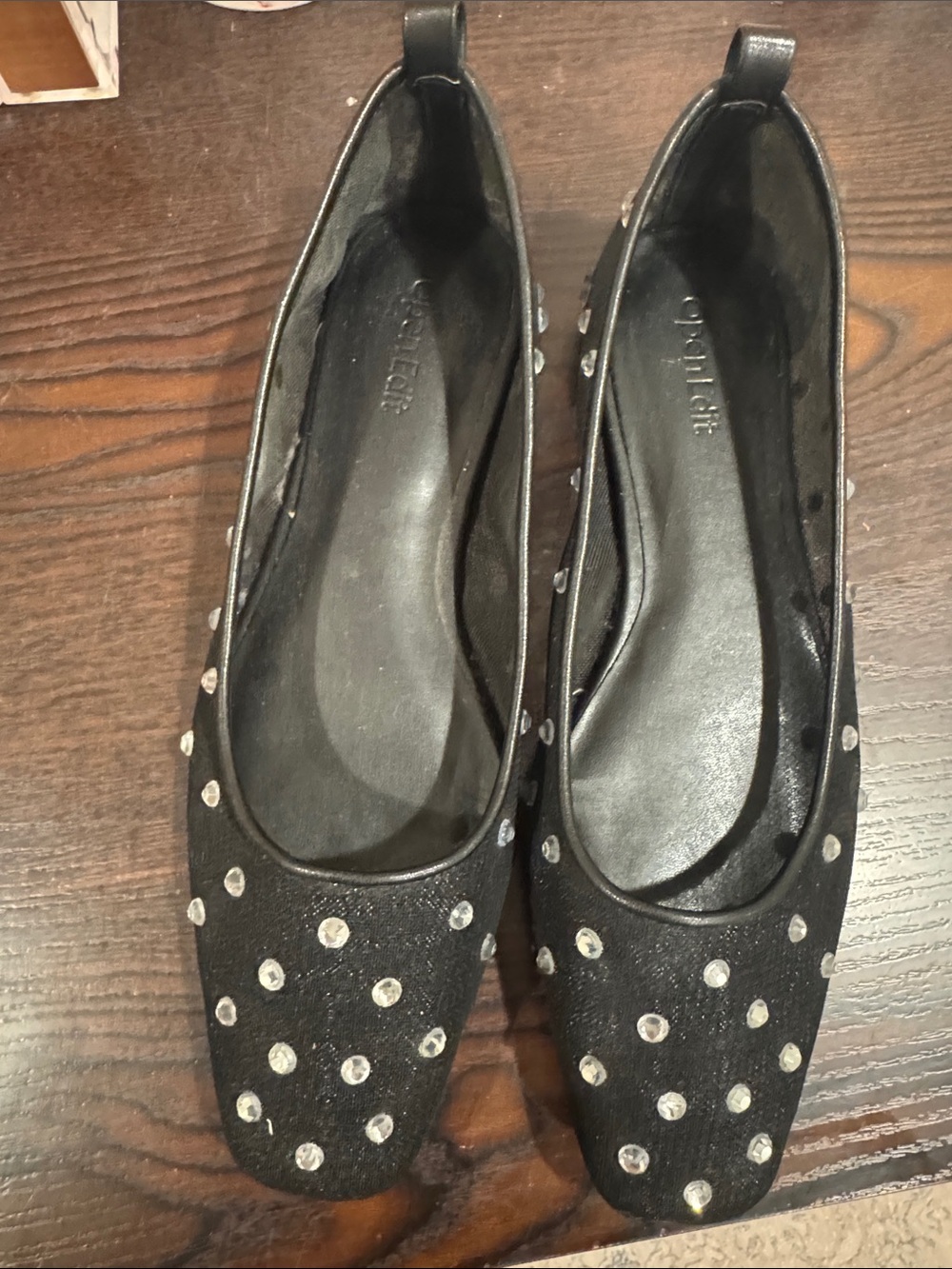 Black Studded Crystal Ballet Flats by Comfort